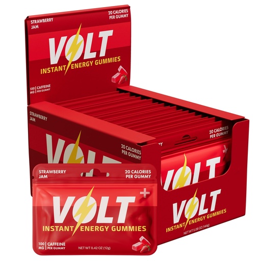 [BRSREBTRC4GRQFL2] Volt Instant Energy Gummies - 100mg Caffeine per Gummy - Fast-Acting Fuel for Workout, Race + Study - Energy Drink Alternative - Caffeine Chews for Women & Men - Made in USA - Strawberry Jam - 12 Pack