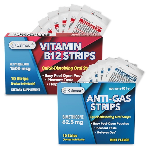 [BRSRABAKOYCBUFD6] Digestive & Energy Support Bundle – Anti Gas Relief Strips & Vitamin B12 Dissolvable Strips | Fast Bloating Relief & Energy Boost | Simethicone & Methylcobalamin Formula | Vegan-Friendly