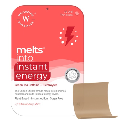 [BRSW2ZYFCMHRSHLH] Wellbeing Nutrition Melts Instant Energy, 100% Plant Based Green Tea Caffeine, Essential Electrolytes and Vitamins for Endurance, Sports Hydration, Pre Workout Energy Boost, 30 Oral Strips