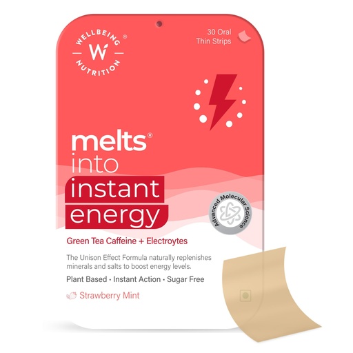 [BRSW2ZYFCMHRSHLH] Wellbeing Nutrition Melts Instant Energy, 100% Plant Based Green Tea Caffeine, Essential Electrolytes and Vitamins for Endurance, Sports Hydration, Pre Workout Energy Boost, 30 Oral Strips