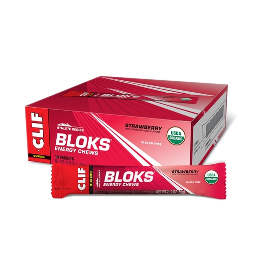 [BRSWIEIYCEPAOETG] CLIF BLOKS - Strawberry Flavor - Energy Chews - Non-GMO - Plant Based - Fast Fuel for Cycling and Running - Quick Carbohydrates and Electrolytes - 2.12 oz. (18 Count)