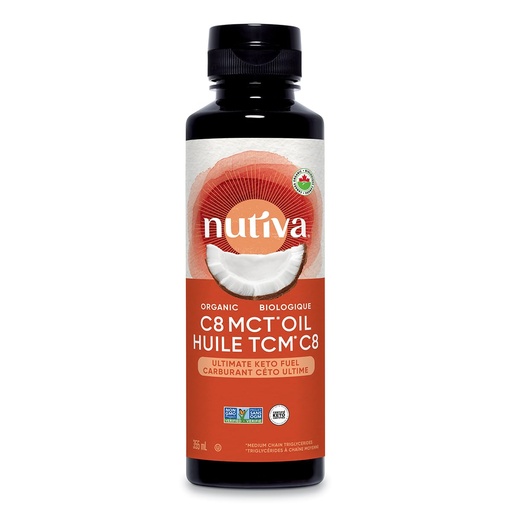 [BRSW2GQDCJ6WE2A2] Nutiva Organic Liquid MCT Oil C8- Unflavored - Perfect for Coffee, Shakes, Salads, and More - Great for Vegan, Whole, Paleo, and Keto Diet - Extracted From Coconut - 12floz