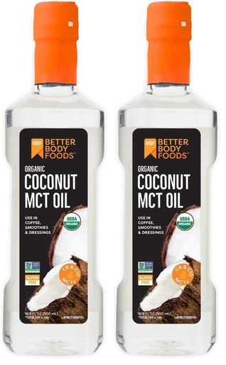 [BRSROA3RBV7AE2AY] BetterBody Foods Organic Coconut MCT Oil - Energy Boosting- Keto-Friendly - C8 & C10 - Gluten Free - 16.9 oz (Pack of 2)