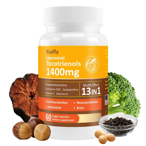 [BRSREAQYOAPA43L3] Liposomal Tocotrienols Vitamin E 1400mg - High Potency Vitamin E Tocotrienols with Phosphatidylcholine, Astaxanthin 60 Capsules