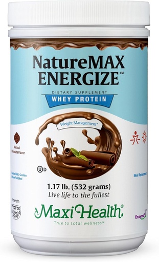 [BRSWKZLRPIMAE332] NatureMax EnergizeTM Whey Protein Powder- Energy Support Meal Erstatning - 20g Protein Per Serving - Natural Chocolate Flavor - Kosher Dairy Vitamin - 1.17lb