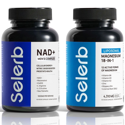 [BRSRGGD2BAHRQDT4] Selerb NAD+ Supplements for Men & 18 in 1 Magnesium Complex – Cellular Energy, Muscle, Sleep & Bone Support with Nitric Oxide, Resveratrol, CoQ10, Liposomal Magnesium, D3 & K2