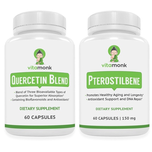 [BRSRGBIYB4BWCYDH] VitaMonk Quercetin Complex + Pterostilbene Bundle – Antioxidant & Immune Support – Quercetin 500 mg per Serving (2 Capsules) with Bromelain + Trans-Pterostilbene 150 mg