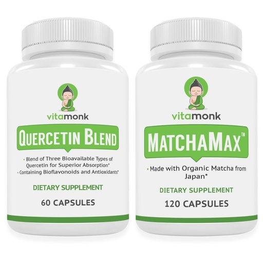 [BRSRGBIEB4MBA23F] VitaMonk Quercetin Complex + Organic Matcha Capsules Bundle – Immune, Antioxidant & Energy Support – Quercetin 500 mg per Serving (2 Capsules) with Bromelain, L-Theanine & Catechins