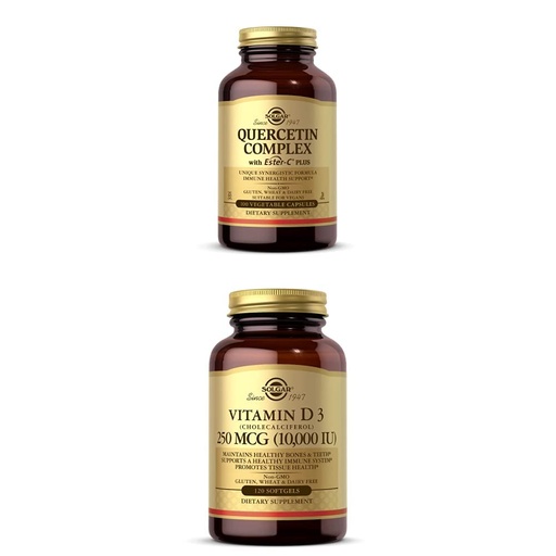 [BRSW2AD6CN6RY2Y3] Solgar Quercetin Complex with Ester-C Plus, 100 Vegetable Capsules - 50 Servings Vitamin D3 (Cholecalciferol) 250 MCG (10,000 IU), 120 Softgels - Immune System Support