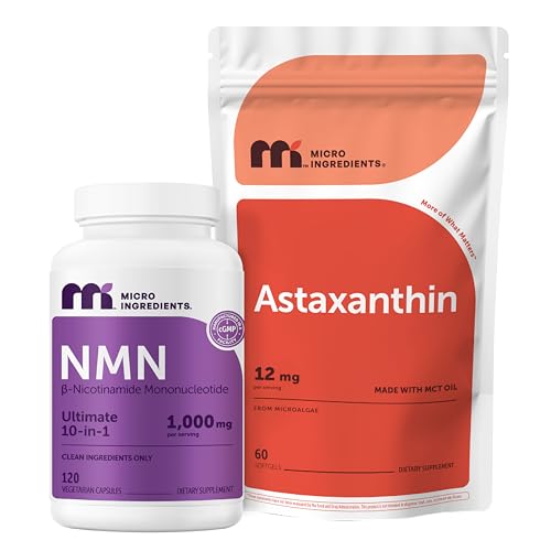 [BRSRGCQRAUBQAFLP] Micro Ingredients Astaxanthin 12mg with MCT Oil & NMN Complex 1000mg Bundle | Fresh Microalgae Source | 10-in-1 with Nicotinamide Mononucleotide, Resveratrol, Quercetin & More