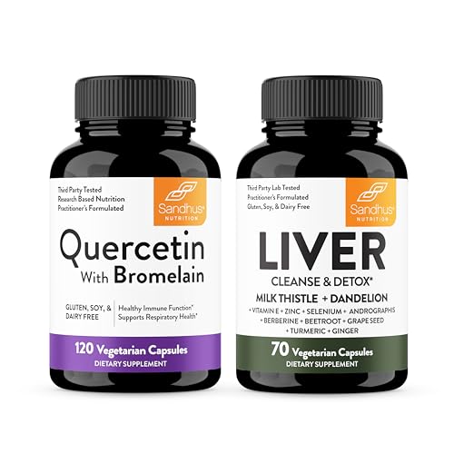 [BRSRAZLQCENRSDY6] Sandhu's Quercetin with Bromelain (120 Count) & Liver Renew Cleanse Detox (70 Count) | Supports Immune, Respiratory, Liver & Digestive Health