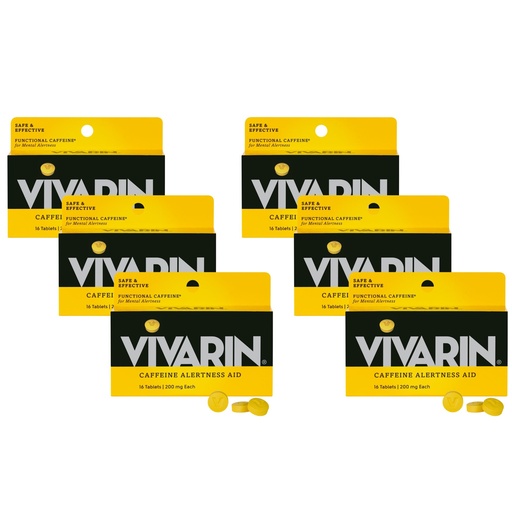 [BRSRAHQRCQMAKGTZ] Vivarin, Caffeine Pills 200mg Caffeine per Dose, Safely and Effectively Helps You Stay Awake, No Sugar, Calories or Hidden Ingredients, Energy Supplement, 16 Tablets, Pack of 6