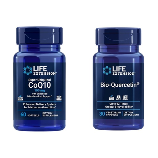 [BRSRAYYZDIMR4YDZ] Life Extension Super Ubiquinol CoQ10 60 softgels, Bio-Quercetin 30 Capsules - Heart, Immune & Cellular Energy Support