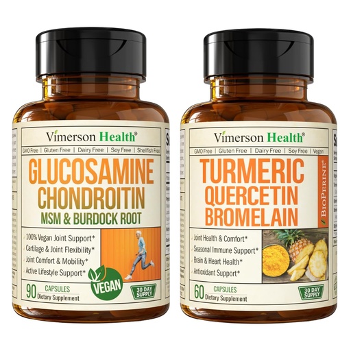 [BRSW2AA6DNYA2337] Vimerson Health Vegan Glucosamine Chondroitin MSM & Turmeric Quercetin with Bromelain – Joint, Mobility, and Immune Support Bundle for Clean, Plant-Based Wellness