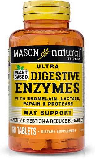 [BRSW2HY6BYCGKYLP] Mason Natural Plant-Based Ultra Digestive Enzymes, with Bromelain, Lactase & Papain, Supports Digestion & Bloating Relief, 60 Capsules, Pack of 3