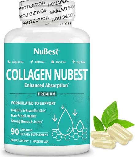 [BRSW2Y34DJ7GOHLB] NuBest Collagen Super Collagen Peptides - Revitalizes Skin, Hair & Nails - Bone & Joint Strength - Beauty Collagen Formula for Men & Women - 1,500 mg Per Serving | 90 Capsules