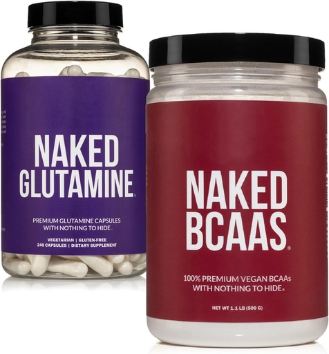 [BRSRA233BF6A4HLB] NAKED Unflavored BCAAs 100 Sevings + Pure L-Glutamine 240 Capsules Bundle: Non-GMO, Gluten Free, Muscle Recovery, Nothing Artificial