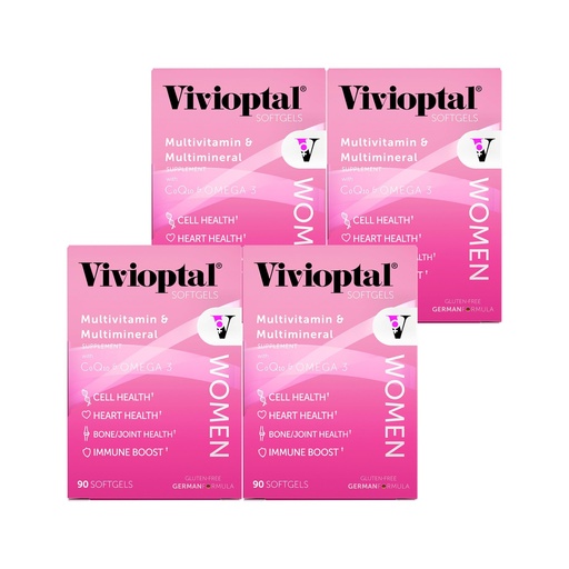 [BRSWIFD5ARYB6HIV] Vivioptal Women, 90 Capsules (1 Year Supply), CoQ10 & Omega-3, Multivitamin & Multimineral, Gluten Free, German Formula