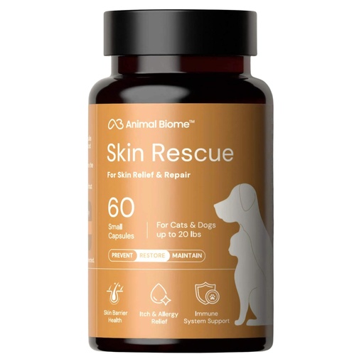 [BRSRGAQHBEFAI3TV] Animal Biome Skin Rescue Large Dog Allergy Relief (60 Capsules), Itch Relief for Dogs & Cats, Postbiotic Skin & Coat Supplement for Allergies, Hot Spots, Dry Skin, Excessive Grooming, and Paw Licking