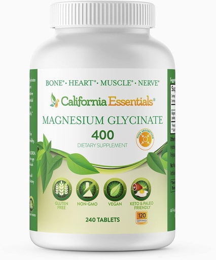 [BRSWGHARCJ6WOA34] Magnesio Glycinate 400 - Magnesio Chelated, de alta absorción para el alivio muscular, Bone & Heart Support -Vegan, No GMO, sin gluten 240 Tabletas (Servings 120, Tamaño de servicio (2) 200mg Tablets)