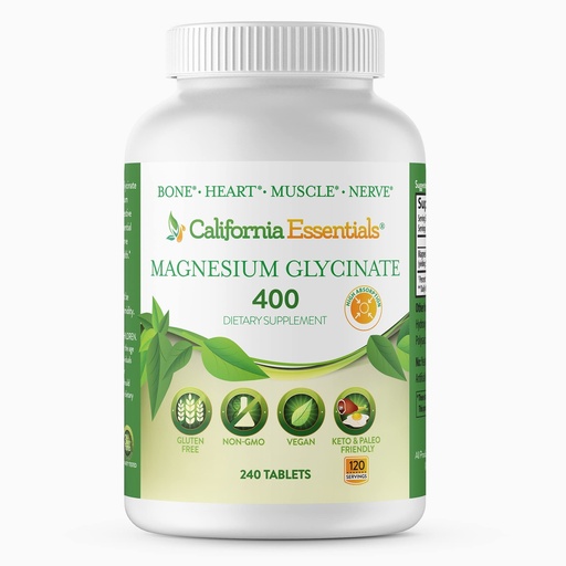 [BRSWGHARCJ6WOA34] Magnesium Glycinate 400 - Chelated, High Absorption Magnesium for Muscle Relief, Bone & Heart Support -Vegan, Non-GMO, Gluten-Free 240 Tablets (Servings 120, Serving Size (2) 200mg Tablets)