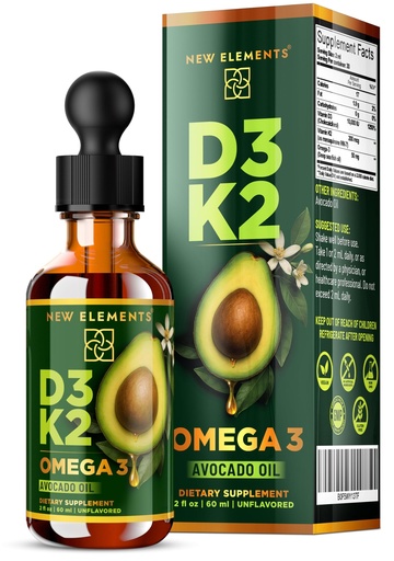 [BRSREZY6DJ4GODLL] New Elements Liquid Vitamin D3 + K2 Drops 10,000 IU with Omega-3 – High Absorption for Bone, Immune & Heart Support | Pure Avocado Oil Base | Non-GMO – 2 fl oz (60 ml)