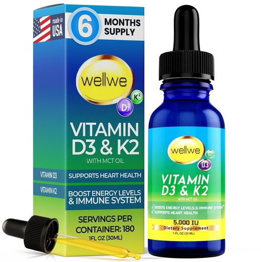 [BRSWYFQKA4CBM23K] Vitamin D3 K2 Liquid Drops - Vitamin D3 5000 IU, Vitamin D Drops Adult, No Fillers, Non-GMO, No Taste, Liquid Vitamin d3 with k2 Supplement to Boost Energy Levels, Mood, Immune System, 1 fl oz