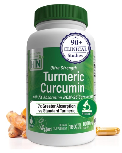 [BRSRMBL5CIMRQFIZ] Health Thru Nutrition Turmeric Curcumin Complex 1000mg Supplement | as BCM-95 Curcugreen Clinically Studied | Vegan Certified (Pack of 180)