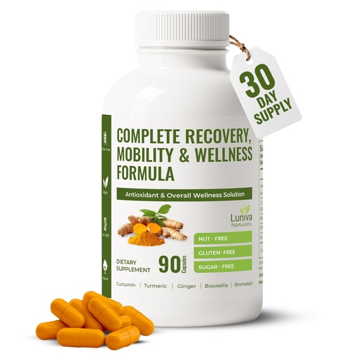 [BRSREBDYOB4G2HYY] Turmeric Curcumin Supplement with Ginger, Boswellia, Bromelain & Black Pepper – High in Antioxidants – Supports Joint Health, Mobility & Recovery – Natural, Non-GMO, Third-Party Tested – 90 Capsules