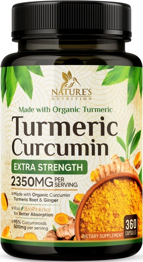 [BRSRE2YLOUPWYEQ6] Turmeric Curcumin Supplement 2350mg - 95% Curcuminoids with Organic Turmeric & Ginger, BioPerine Black Pepper for Best Absorption, Nature's Vegan Joint Support, Non-GMO, Bottled in USA - 360 Capsules