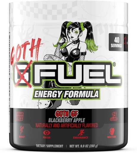 [BRSRAFTYBV5QKF3A] G Fuel Goth GF Energy Drink Powder, Pre Workout Caffeine Powder, Energy Powder Drink Mix for Gaming, Sugar Free Focus Amino, Vitamin + Antioxidants, 9.9oz (Blackberry Apple, 40 Servings)