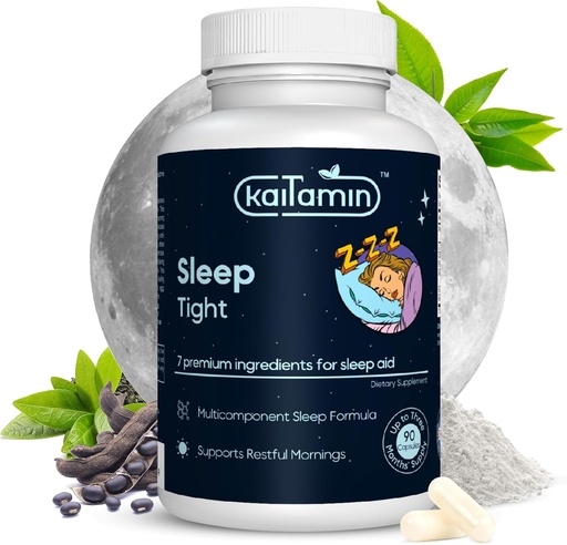 [BRSRMHD5AV7BM2QZ] Melatonin Natural Sleep Aid, Theanine, 5-HTP, GABA, Mucuna pruriens, Phellodendron and Magnesium for Sleep & Stress Support, 90 Capsules 45 Days Supply - 7 in 1 Sleep Aid