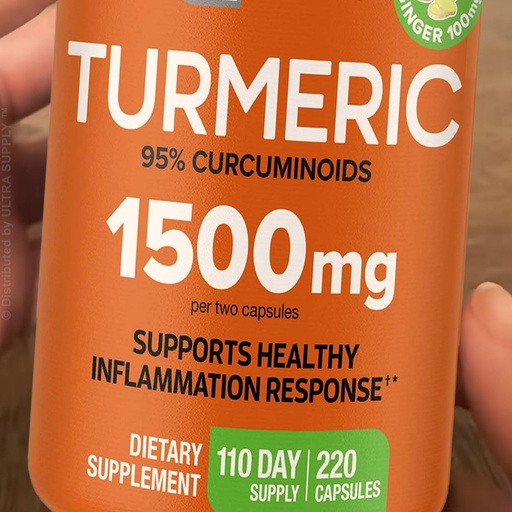 [BRSRECDYOQFGO2T7] Turmeric 1500 mg Capsules with 95% Curcuminoids, Ginger & Black Pepper Extract (220 Count, Value Pack) High Absorption for Daily Mobility & Comfort, Non-GMO, Gluten-Free, Vegan-Friendly