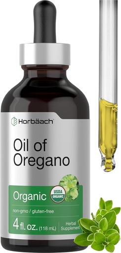 [BRSROYD3OENA2H3O] Horbäach Organic Oil of Oregano Drops 4 fl oz Liquid | Vegan | Non-GMO, Gluten Free