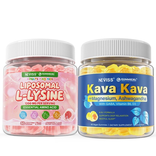 [BRSREAL7BYHBGF3V] NEVISS Kava Kava Gummies for Calm + Liposomal L-Lysine Gummie 1200mg for Immune & Skin Support