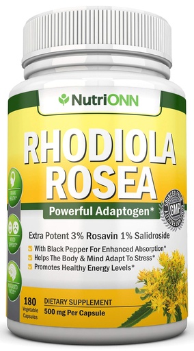 [BRSWYC3QOAORUFI7] NutriONN Rhodiola Rosea - 500mg - 180 Vegan Capsules - 3% Rosavin 1% Salidroside Extract - Non-GMO - with Black Pepper for Enhanced Absorption - 6 Month Supply - Supplement for Energy & Stamina