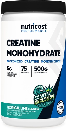 [BRSREBDQOV4AAHLD] Nutricost Creatine Monohydrate Powder (Coastal Explosion, 500 Gram) - Micronized Creatine Supplement - Vegan, GMO-Free, Gluten Free