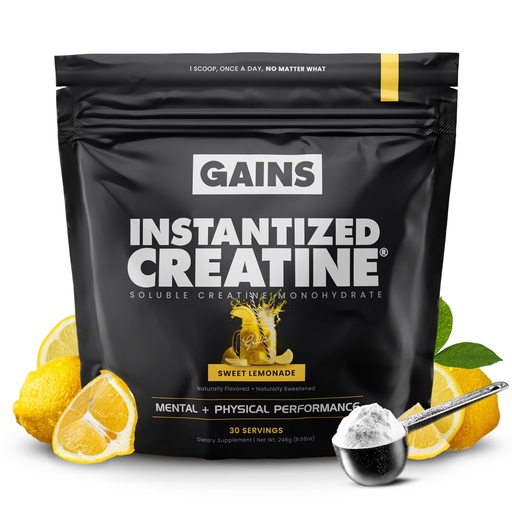 [BRSRAHA7OUBBYHYV] Gains in Bulk Instantized Creatine Monohydrate for Men & Women, Soluble Pre Workout Powder, Supports Muscle Building, Strength and Performance, Bodybuilding Supplements, Sweet Lemonade, 30 Servings