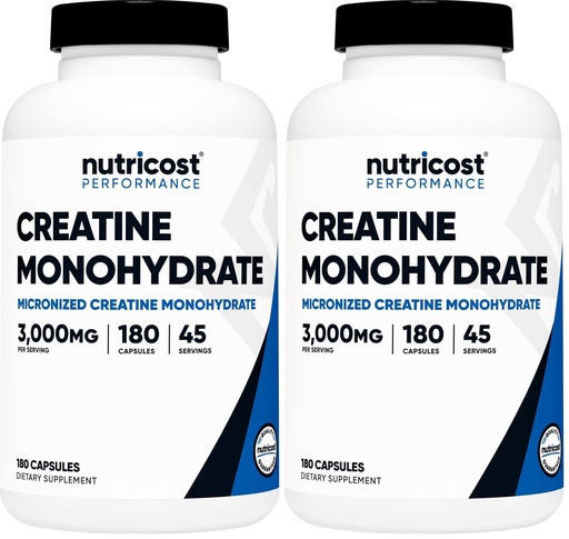 [BRSRGFI7BN5Q42Y2] Nutricost Creatine Monohydrate 3,000mg, 180 Capsules (750mg Per Capsule) - Gluten Free, Non-GMO (Pack of 2)