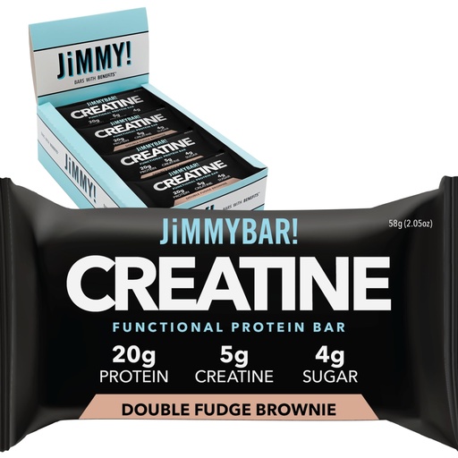 [BRSREBIKCR5BG33Z] (NEW) JiMMYBAR! Creatine Protein Bar - 5g of Creatine Monohydrate + 20g Protein - High Protein Snack - Supports Muscle Growth, Strength & Recovery - Real Food Energy Bar for Athletes | Double Fudge Brownie | 1 Pack (12 Bars)
