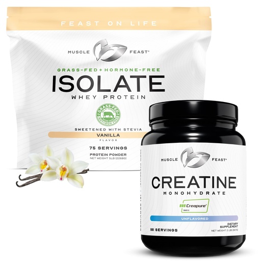 [BRSREGQLAR6RG3IY] Muscle Feast Creatine Monohydrate & Grass-Fed Whey Isolate Bundle – 2lb Creatine + 5lb Vanilla Whey Isolate – Clean Muscle Growth & Recovery Support