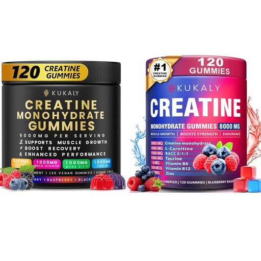 [BRSRGBQYBACQA3LK] Creatine Monohydrate Gummies for Men & Women, 9000MG Creatine Gummies Sugar Free -BCAA 2:1, B12 B6 for Boost Strength, Focus & Endurance, Vegan, Non-GMO