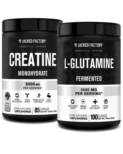 [BRSW22QYCQMB4ALX] Jacked Factory Creatine Monohydrate Powder 425g, 85 SV & L-Glutamine Supplement 500g, 100 SV - No Artficial Fillers, Unflavored