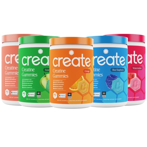 [BRSRGAIBOIPWC2T5] Create Creatine Monohydrate Gummies - High Five Bundle - Sour Peach, Sour Apple, Watermelon, Blue Raspberry & Orange - Creatine Gummies for Women & Men, NSF Certified, 3rd Party Tested, (5-Pack)