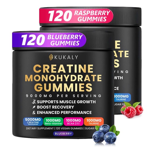 [BRSRGBQYB4JQEHTG] Creatine Monohydrate Gummies for Men & Women, 9000MG Creatine Gummies Sugar Free -BCAA 2:1, B12 B6 for Boost Strength, Focus & Endurance, Vegan, Non-GMO