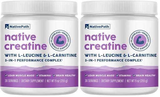 [BRSRGGQZOV6REYAU] NativePath Creatine Monohydrate Powder with L-Leucine & L-Carnitine - Muscle Building Supplement for Men & Women - 30 Servings (Pack of 2)