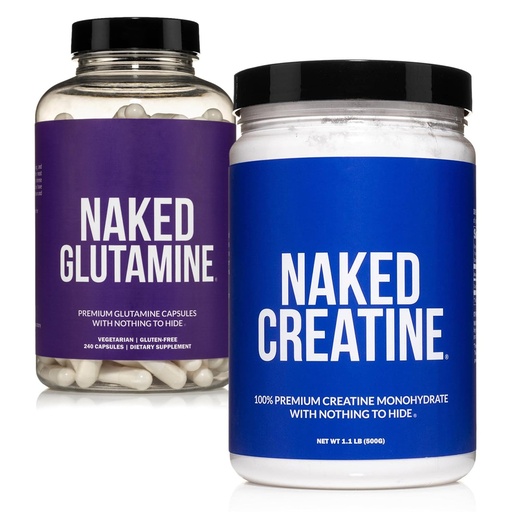 [BRSRA233BFYGGAY3] NAKED Pure Micronized Creatine Monohydrate 100 Servings + Pure L-Glutamine 240 Capsules Bundle: Vegan, Non-GMO, Gluten Free. Minimize Muscle Breakdown & Improve Protein Synthesis. Nothing Artificial