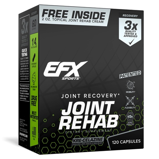 [BRSRAHQFBZ4BY2T4] EFX Sports Joint Rehab Recovery Kit | Powered by Kre-Celazine® | for Mobility & Joint Health | 120 Capsules Kre-Alkalyn Creatine + 2 oz Topical Cream