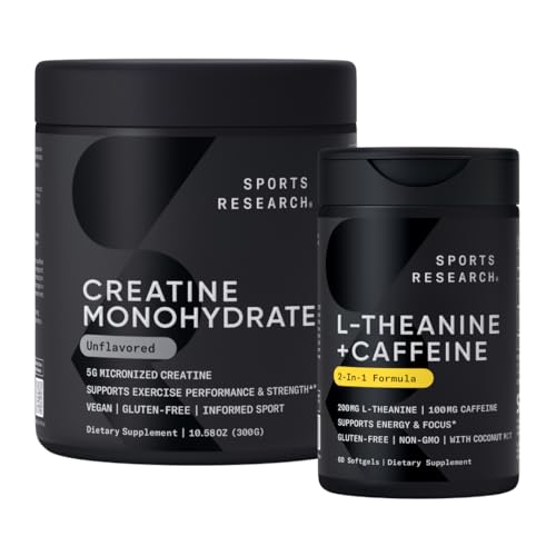 [BRSREEL7CANG2FDD] Sports Research® Zen Strength Pack - Creatine Monohydrate Powder + L-Theanine Supplement with Caffeine & Coconut MCT Oil