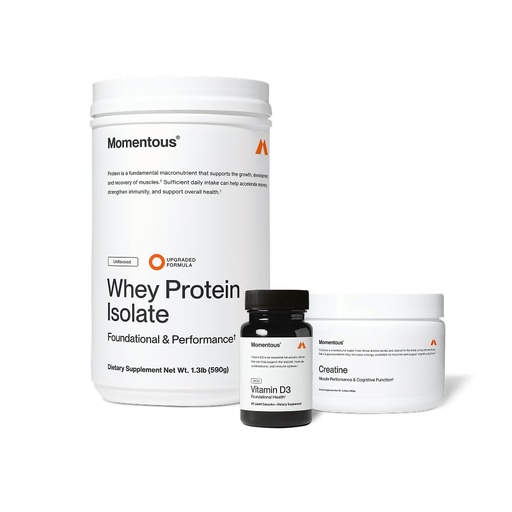 [BRSRGFIEDMHAOGYY] Momentous Arnold's Stack - Creatine Monohydrate Powder, Essential Grass-Fed Whey Protein Powder (Unflavored) & Vitamin D3 (2000 IU) - Daily Fundamentals to Support Muscle Strength & Longevity